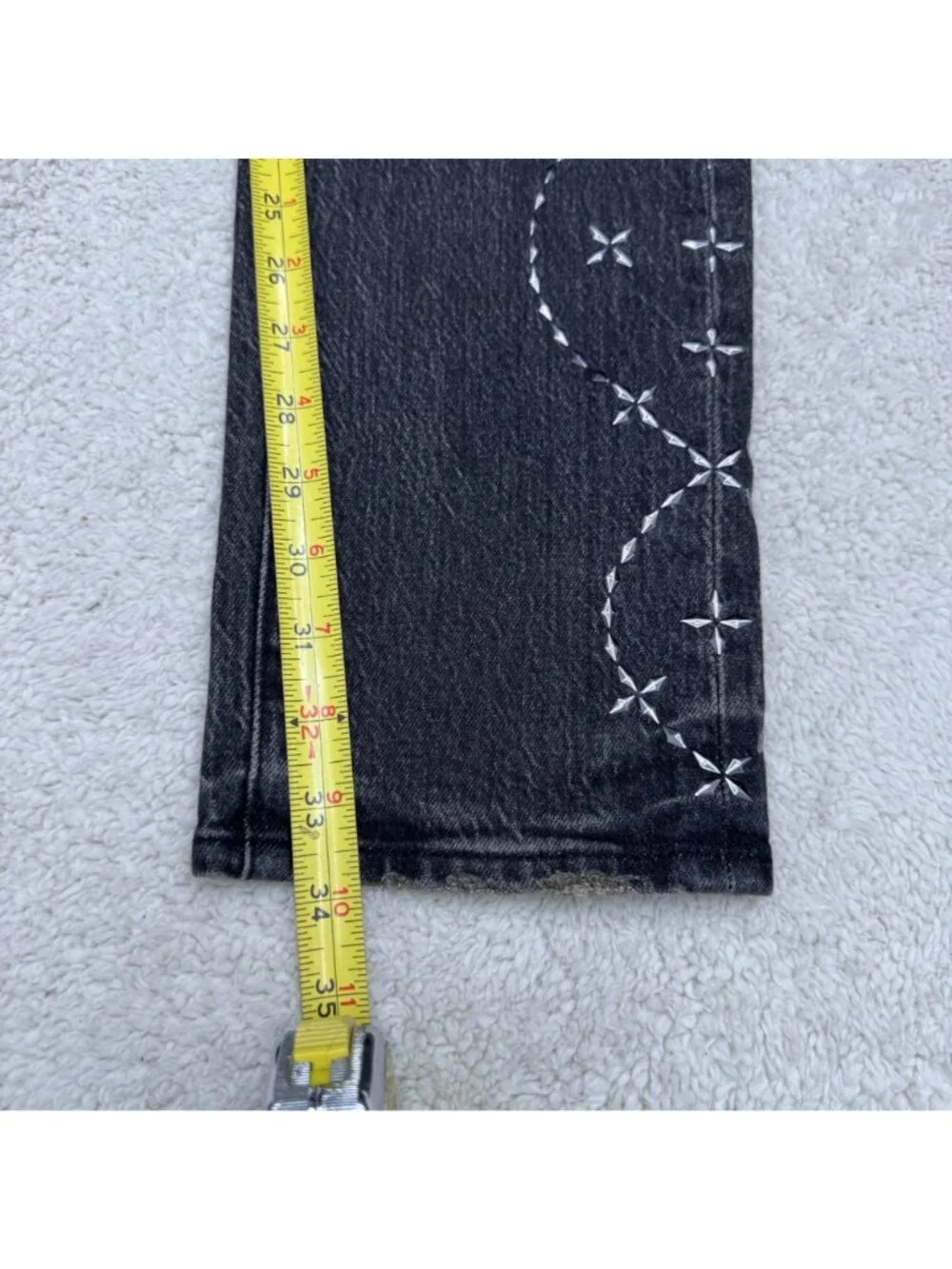 Purple Brand Skinny Twist Hotfix P001 Jeans Men's Black Studded Design, Size 33
